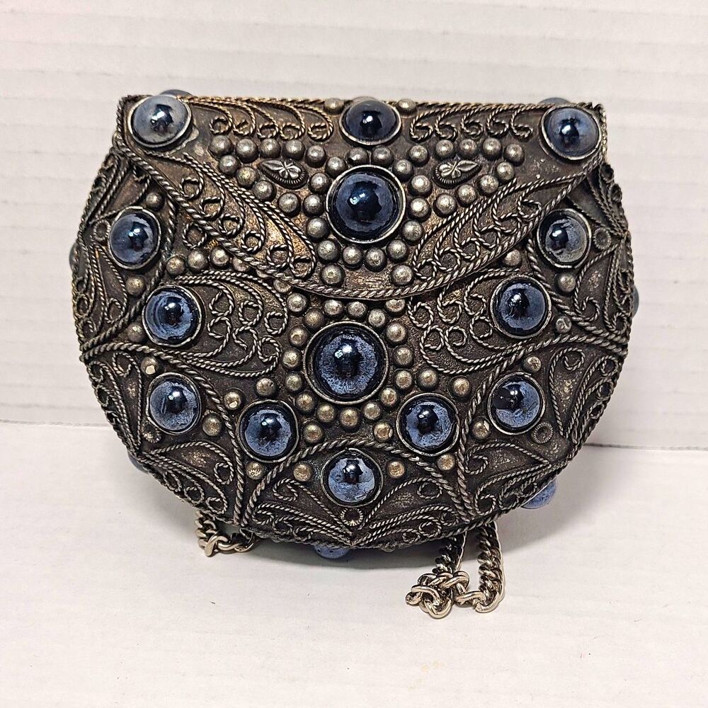 Vintage Sajai Indian Handcrafted Artisan Hematite Studded Women's Evening Bag